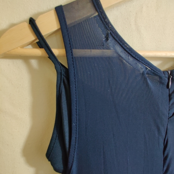 FOR ME Blue Multicolored Embroidered Design Hem Sleeveless Mesh Zip Up Dress M - Picture 9 of 9